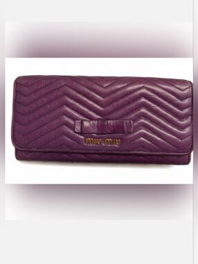 Miu Miu Purple Quilted Chevron Leather Wallet EUC!